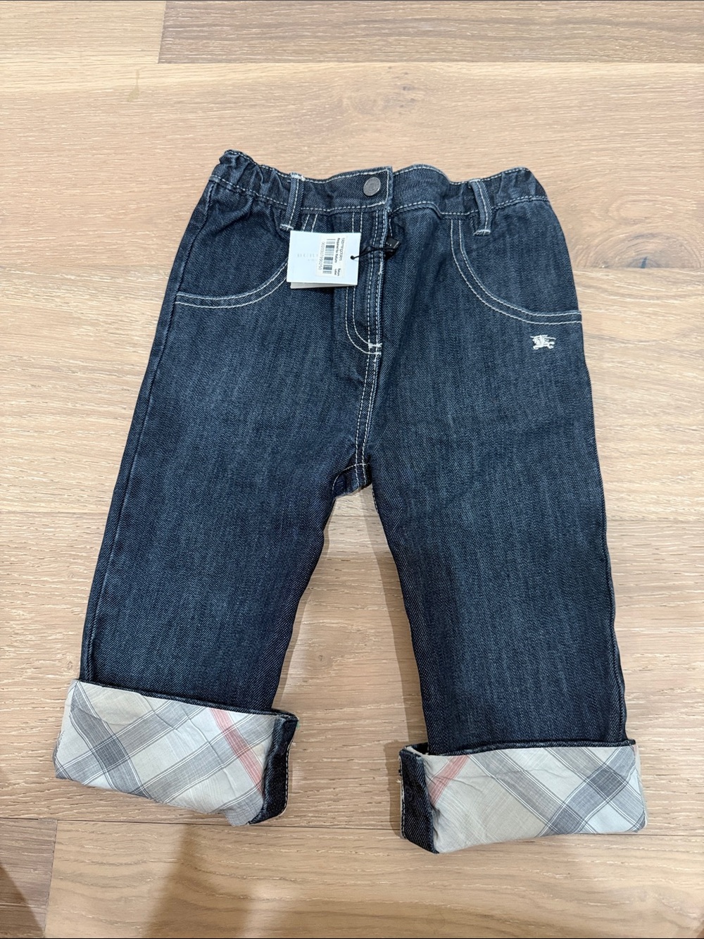 Brand new authentic Burberry baby Dark Indigo Jeans with Plaid Cuffs